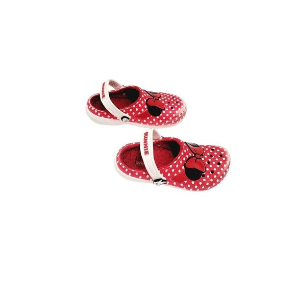 Minnie Mouse Kids Red Polka Dot Insulated Slip on Clogs By Crocs Size 6/7 - Picture 1 of 14